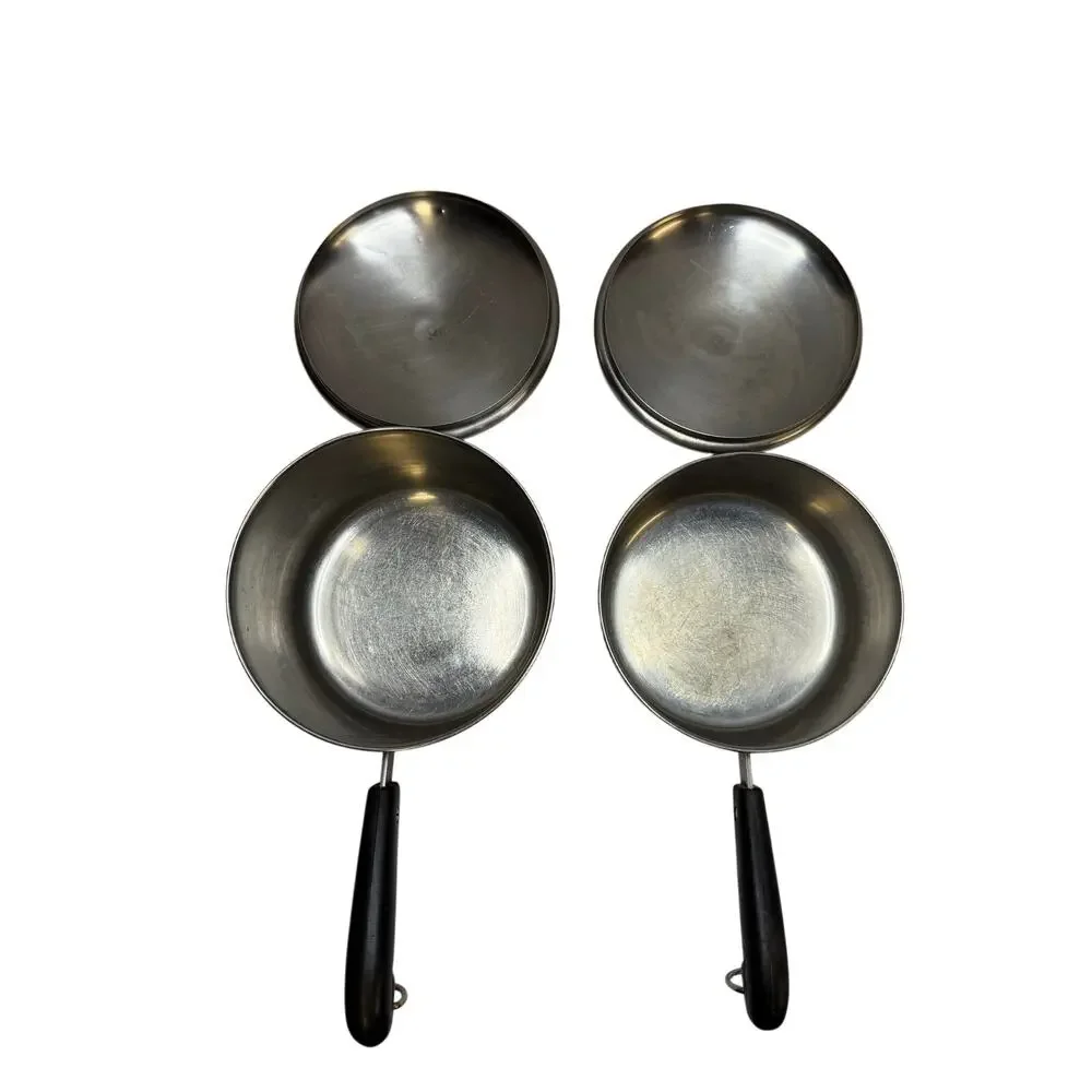 VTG Revereware 1801 copper bottom sauce pan pot Set 2 with lids Riverside USA